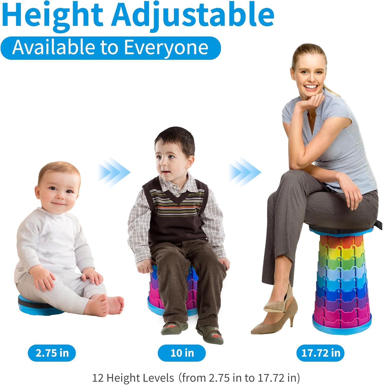 VECELO Telescoping Folding Stool - Upgraded Portable Retractable Design | 400lbs Capacity, Rainbow Blue
