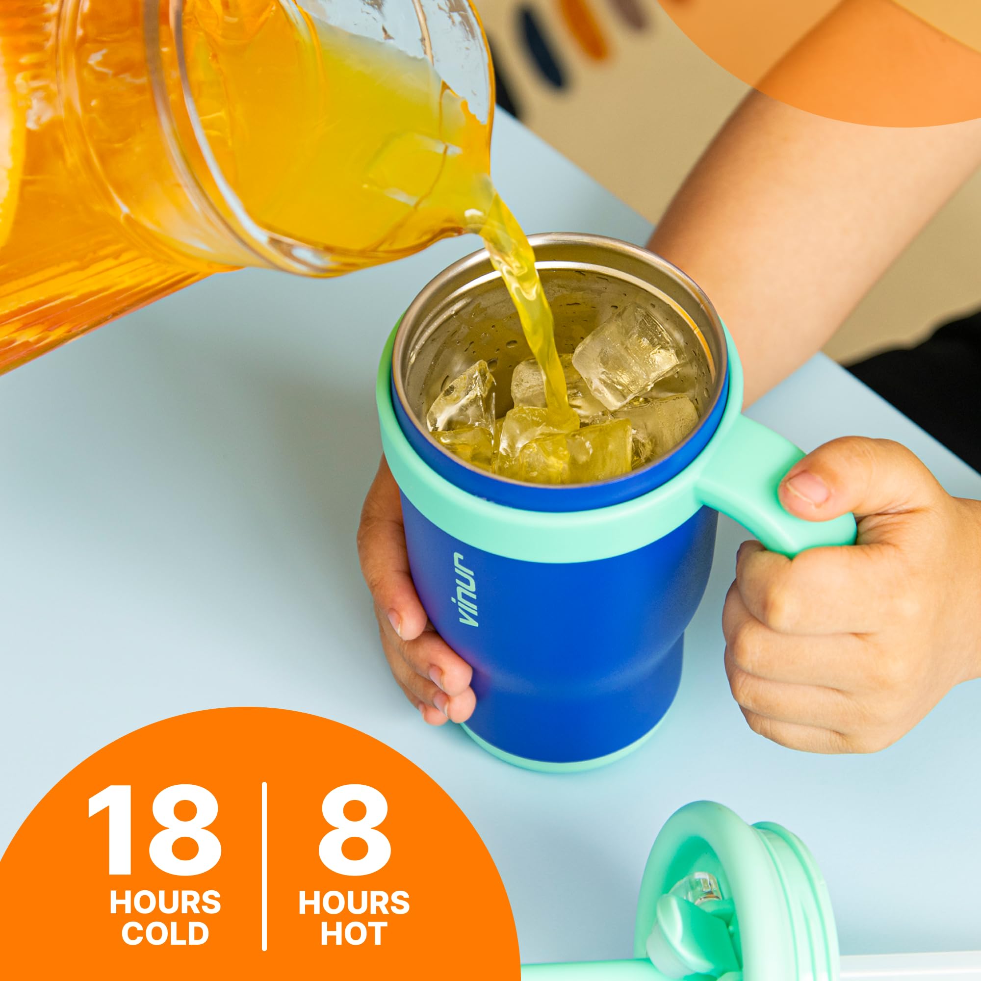 VINUR Insulated Tumbler with Handle 17 oz Stainless Steel Double Wall Vacuum Tumbler Travel Water Cup with Lid and Straw(Canyon Red-Navy)