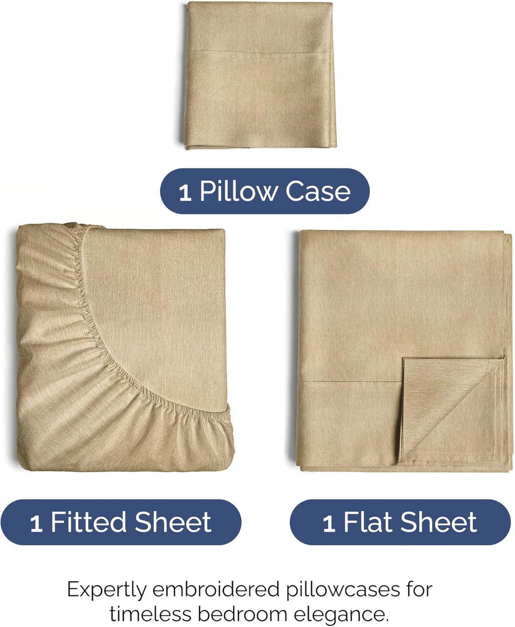 Skiennix Twin Size Sheet Set - Comfy Cooling & Breathable Bedding - Hotel Luxury Tan Sheets with Deep Pockets