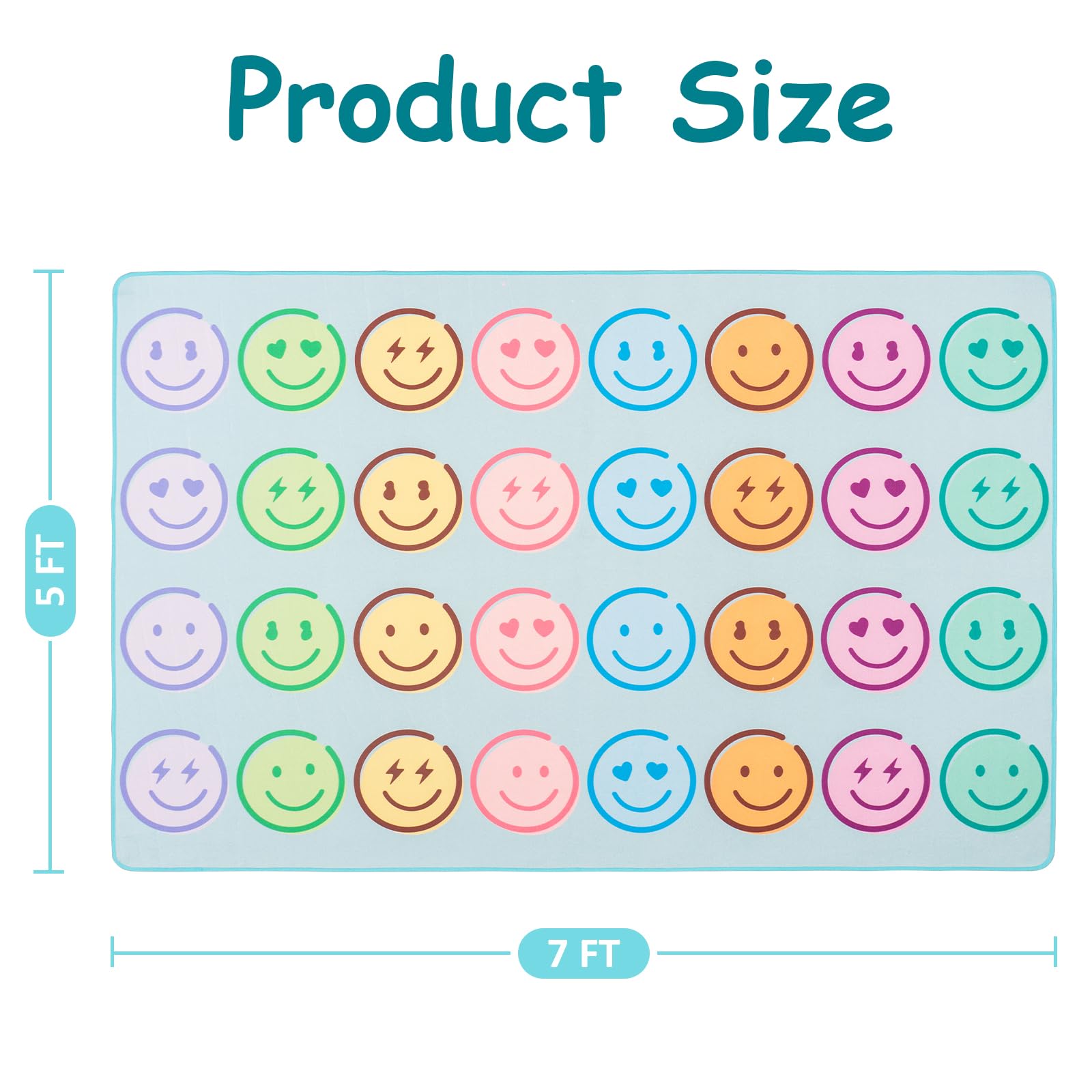5' x 7' Classroom Rug, Carpets Schoolgirl Style Pastel Smileys Educational Area Rugs for Kids Room Seating Décor, Play Carpet for Teaching and Playroom (Smiley Face Rug, 5x7ft)