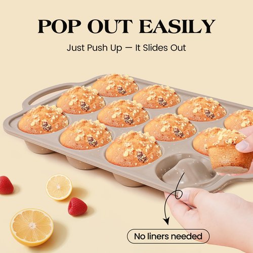 Vinino 2Packs Silicone Muffin Pans for Baking with Metal Reinforced Frame, 12 Cups Regular and 6 Cups Jumbo Nonstick Cupcake Pan, BPA Free Oven Dishwasher Safe Baking Mold for Muffins Cupcakes