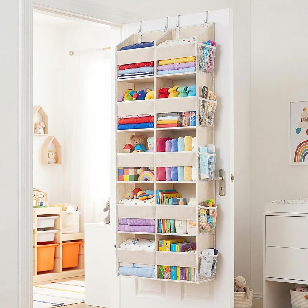 Ofiray-Home Over The Door Organizer - Extra Large 5-Tier Storage with 10 Compartments | Beige, 80 lbs Capacity