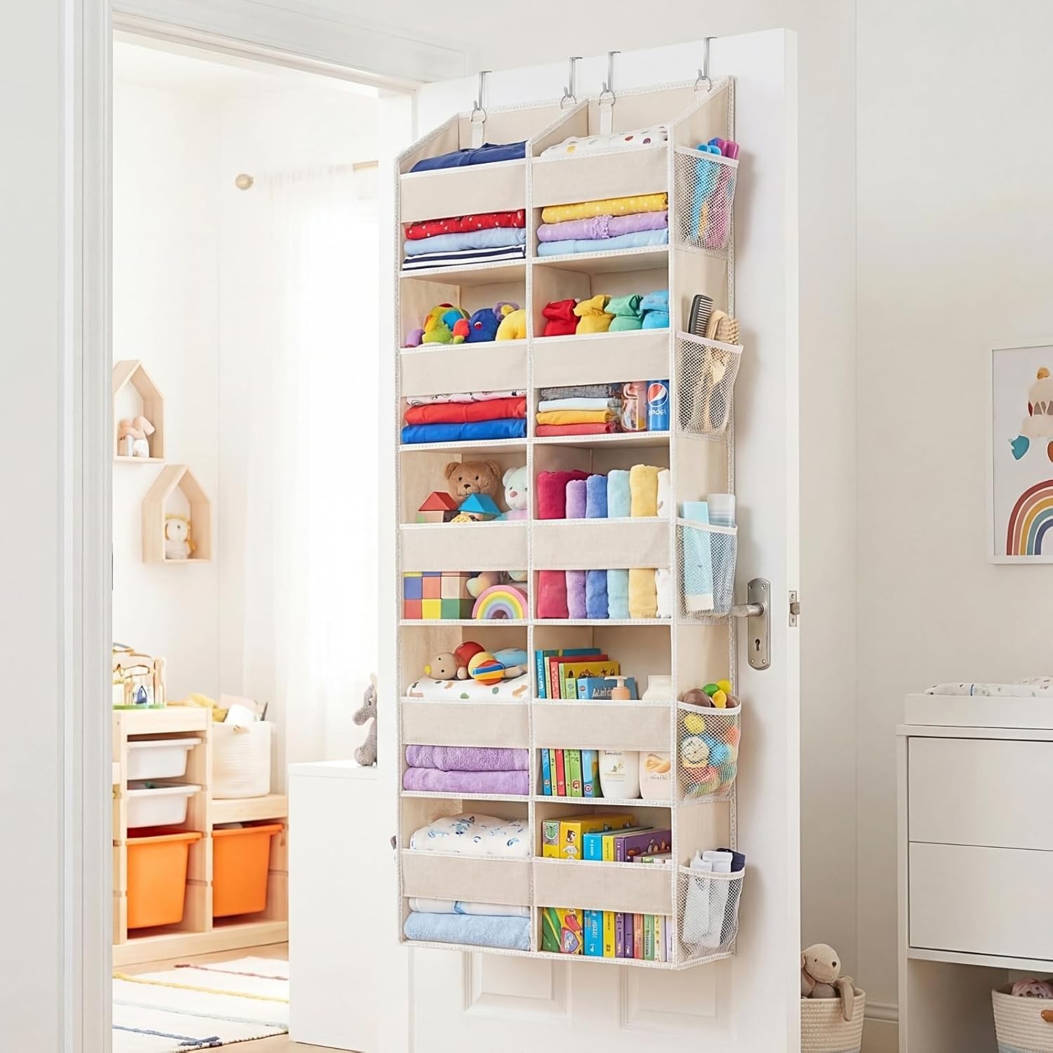 Ofiray-Home Over The Door Organizer - Extra Large 5-Tier Storage with 10 Compartments | Beige, 80 lbs Capacity