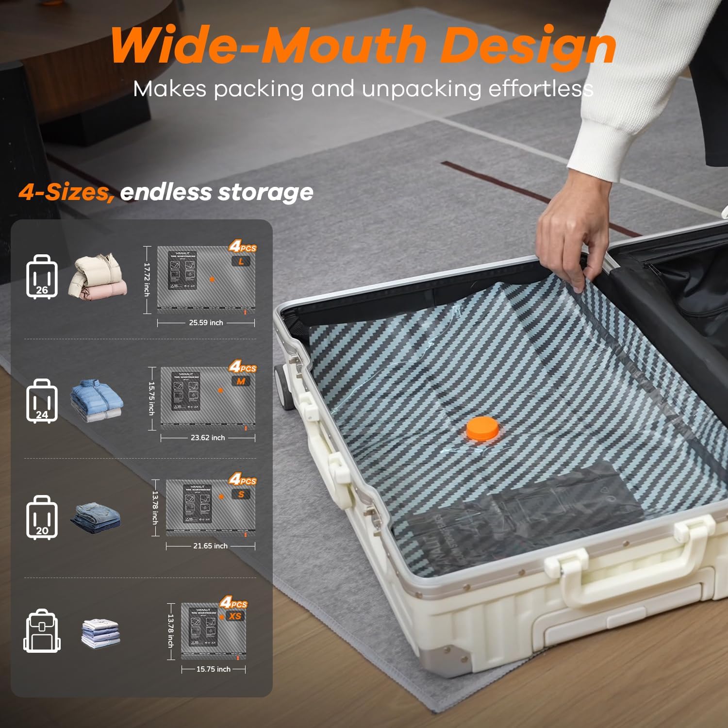 Skiennix Vacuum Storage Bags - 16 Pack Travel Essentials with Wireless Rechargeable Pump | Space Saver for Clothing & Luggage