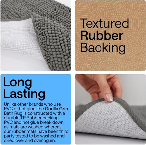 Gorilla Grip Bath Rug Mat - Soft Absorbent Chenille | Quick-Dry Microfiber 30x20, Charcoal