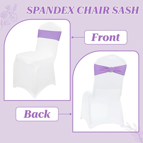 MDS Spandex Chair Sashes - Pack of 125 Elastic Stretch Bows with Buckle Slider for Wedding Decor | Lavender