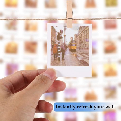 Mudder Photo Display String - 50 Clip Boho Wooden Wall Decor for Dorm Room | Damage-Free Holder for Teen Girls