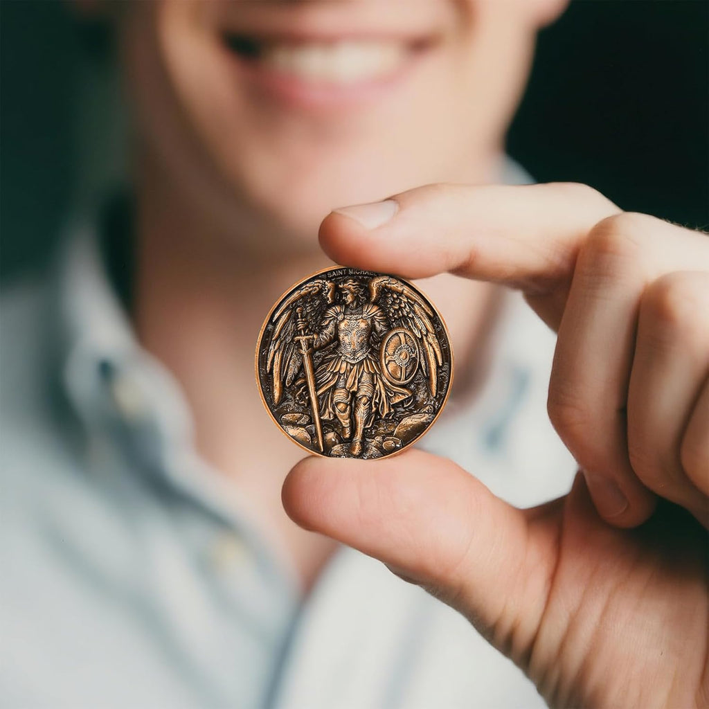 Saint Michael Protection Coin - 1.57-Inch Double-Sided Zinc Alloy Collectible with Antique Finish