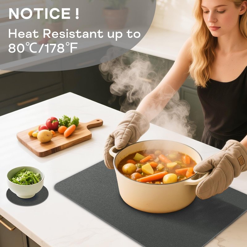 APLKER Vinyl Placemats Set of 6, Waterproof Faux Leather Heat Resistant Kitchen Place Mats, Wipeable Dining Table Place Mats and Coasters for Kitchen, Dining, Decor, Outdoor (Gray)