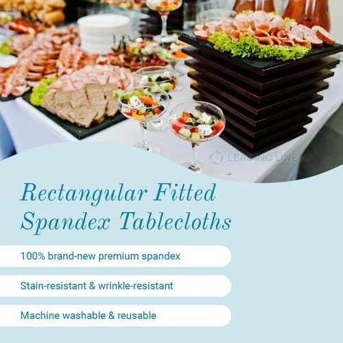 Sparkles Make It Special 5-pcs 6' ft Rectangular Fitted Spandex Cloth Fabric Linen Tablecloth - Wedding Reception Restaurant Banquet Party - Machine Washable - Choice of Size - White