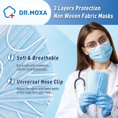 DR.MOXA 1000 Pack Disposable Medical Face Masks Breathable(10 Boxes, 100pcs/Box) 3 Ply Masks for Protection Blue
