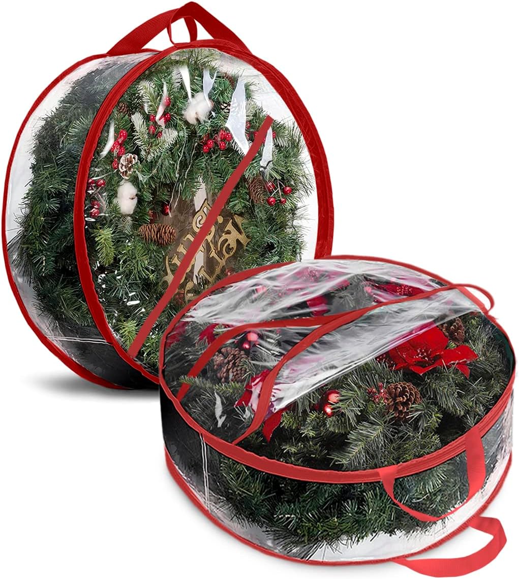 ProPik Christmas Wreath Storage Bag - Waterproof 36" Clear PVC Container | 2 Pack for Holiday Decor