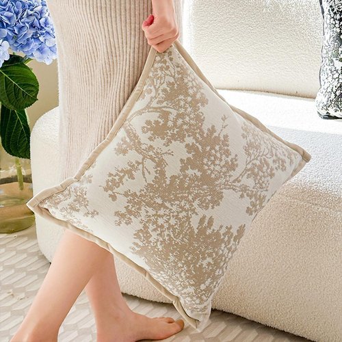 Croker Horse Throw Pillow Covers - Luxury 20x20'' White Beige Embroidered Pine Tree Design | Modern Sofa Accent