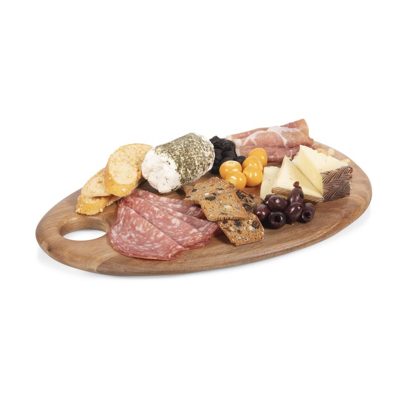 Picnic TIME Pebble Acacia Charcuterie Board 15" x 10", Wood Serving Platter for Food Display, Serving Tray for Party, Cutting Board with Cutout Design, Multi-Purpose Food Tray, (Natural Acacia)