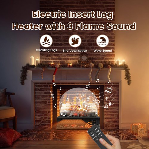21" Freestanding Electric Fireplace Log Set - Realistic Cracking Sound, 8H Timer, Remote Control, 750W/1500W