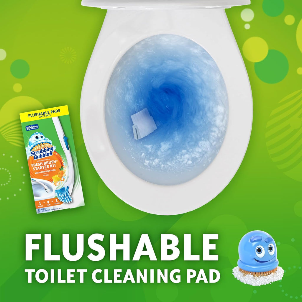 Scrubbing Bubbles Toilet Bowl Cleaning System - Citrus Scent | Includes 1 Wand, 4 Refill Pads & Stand