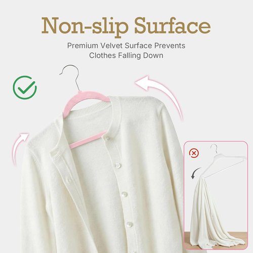 HOUSE DAY Velvet Hangers - 60 Pack Non-Slip Heavy Duty Clothes Hangers | Lt Pink Slim Space-Saving Design