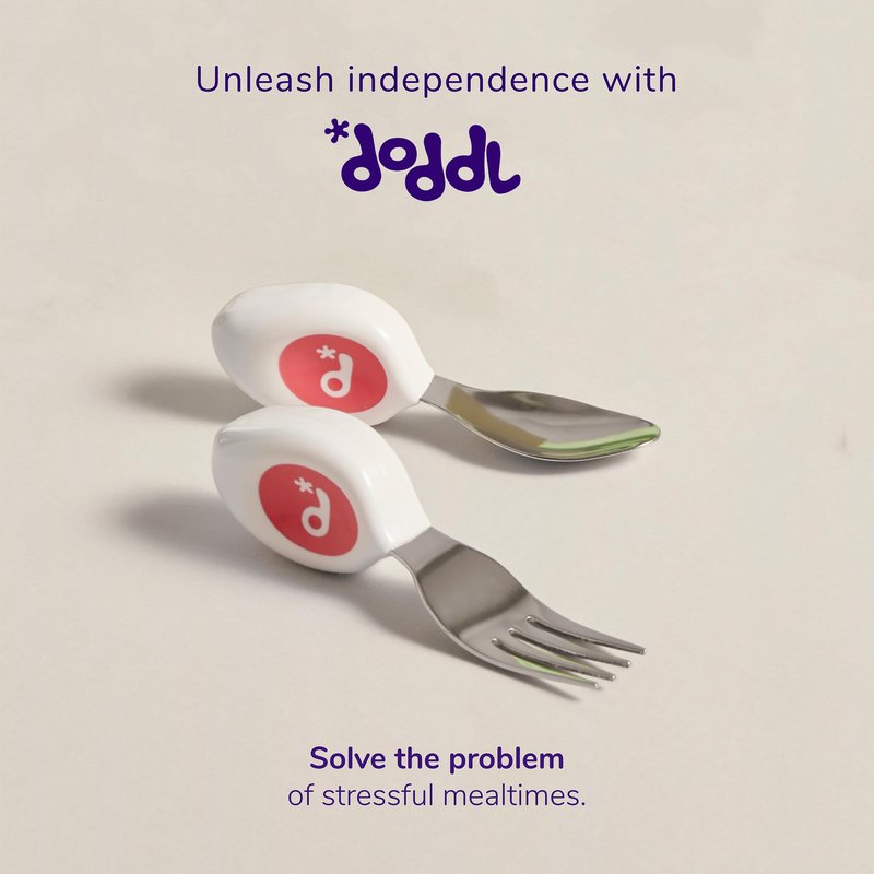 doddl Toddler Utensils, Ergonomic Fork and Spoon Set for Self Feeding, Stainless Steel Silverware for 1-3 Year Olds, BPA Free, Dishwasher Safe (Aqua (Triple Pack))