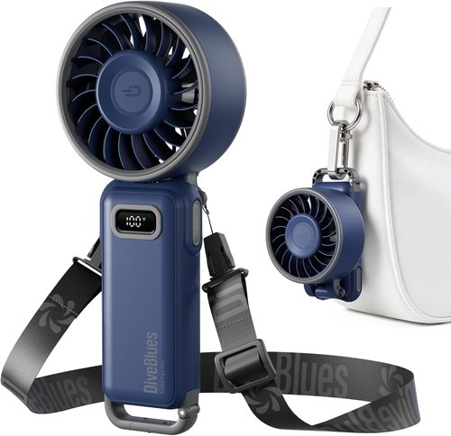 Diveblues Portable Handheld Fan - 7.4m/s Turbo Speed | 180° Foldable 4-in-1 Neck Fan with USB-C Rechargeable Battery