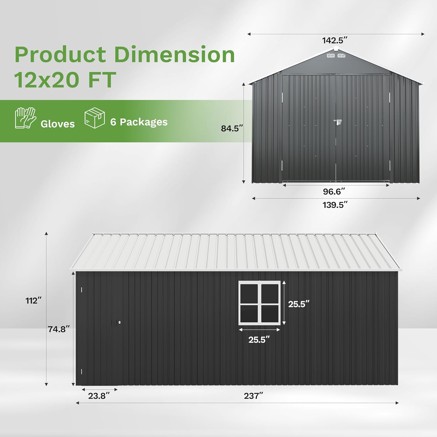Patiowell 12x20 FT Outdoor Storage Shed - Large Metal Garden Shed with Lockable Doors & Vents | Waterproof Design