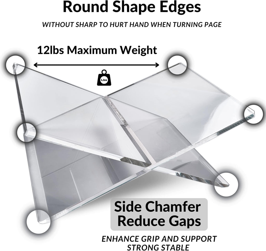 Honygebia Clear Acrylic Book Stands - Cross Frame Acrylic Book Holder, Open Bookstand for Display and Reading, Suitable for Art, Bible, Cookbook, Easel, Magazine, Textbooks 12.5" x 9.5" x 5.5"