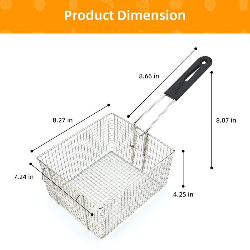 Delizon Electric Fryer Basket for Frying Serving Food, with Rubber Handle Grip, 7.2" x 8.3" x 4.3" Heavy Duty Construction Suitable for fry chicken, fish, french fries, (2 Pcs)