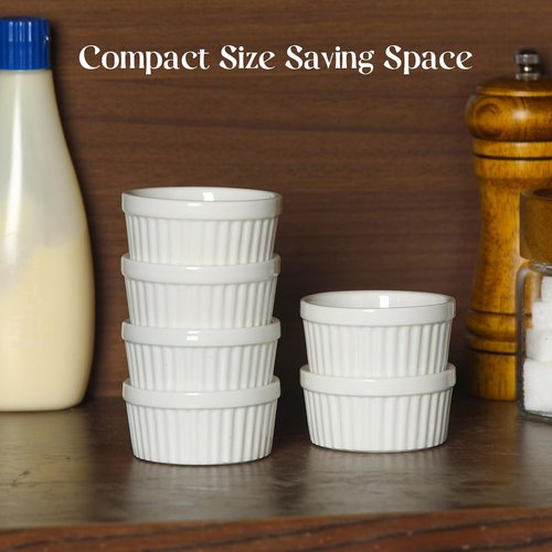 DOWAN Dipping Bowls - 1.5 Oz Mini Ramekins | Microwave & Oven Safe Set of 6 Soft White Condiment Cups