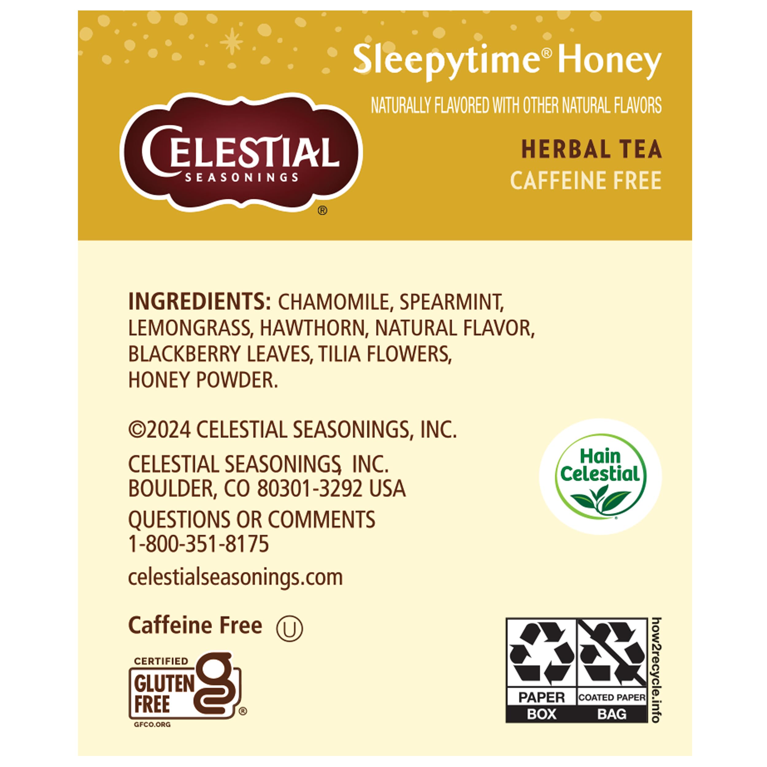 Celestial Seasonings Sleepytime Herbal Tea, Honey, Caffeine Free Sleep Tea, 20 Tea Bags Per Box (Pack of 6)
