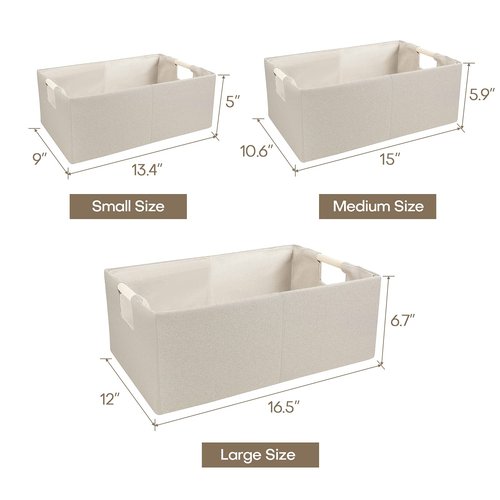ANMINY 4PCS Storage Baskets for Organizing Collapsible Fabric Storage Bins Boxes with Wood Handles Closet Shelves Cube Organizer Bins Clothes Laundry Storage Container - Large, Beige