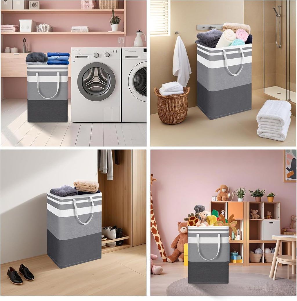Skiennix Large Waterproof Laundry Basket - Collapsible Tall Hamper with Extended Handles | 75L Capacity
