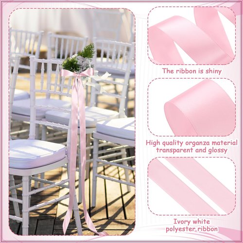 Daifunli Wedding Bows - Elegant Pink Satin Chair Decorations | 24 Pcs Aisle Ribbons for Ceremony