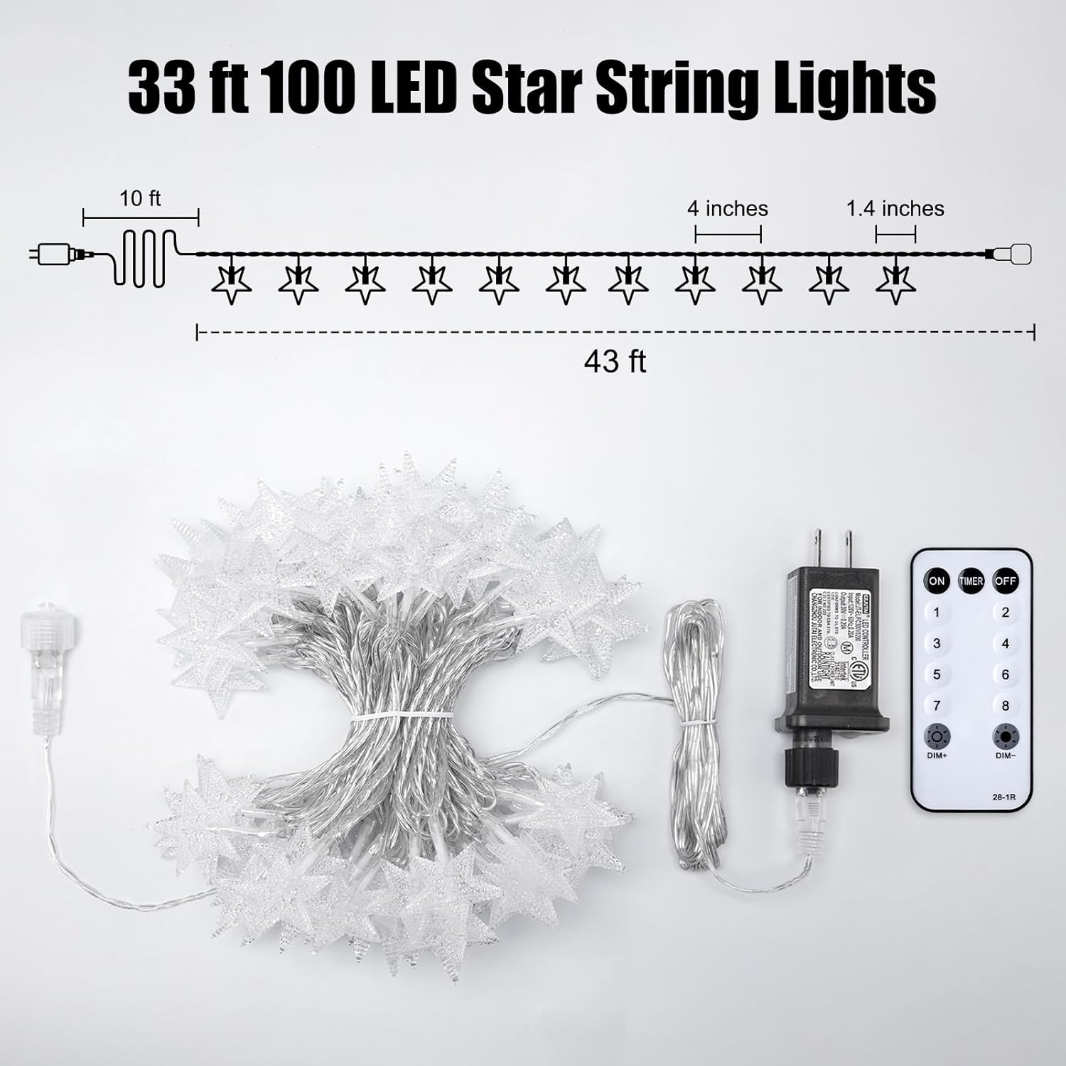 Star String Lights - 33 ft 100 LED Waterproof Fairy Lights with Remote & Timer | Perfect for Bedroom, Patio, and Parties