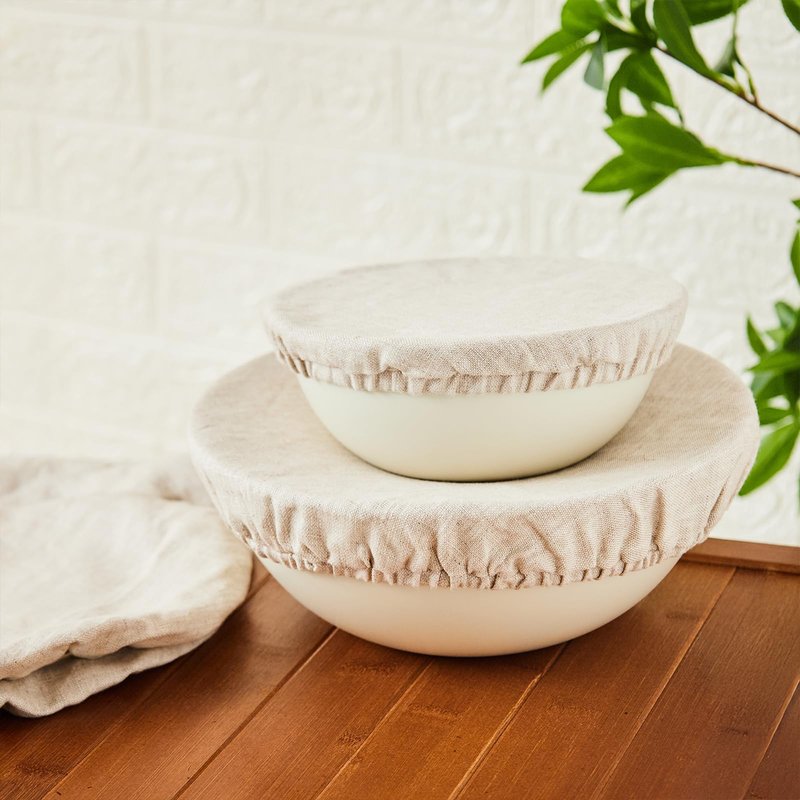 INYOWAKI 100% Pure Linen Bowl Covers For Bread Proofing, 4 Pcs Elastic Reusable Solid Color Cloth Fabric Bowl Covers,XL Organic Washable Large Stretch Sourdough Lids 6 * 8 * 10 * 12 Inches, Linen