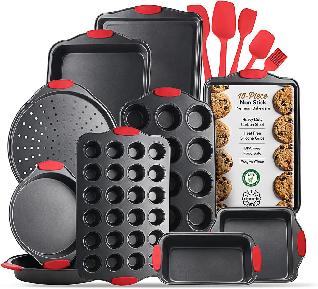 Skiennix 15-Piece Premium Baking Pan Set - Nonstick Bakeware, BPA-Free, Includes Muffin & Cake Pans | Black Kitchen Utensils