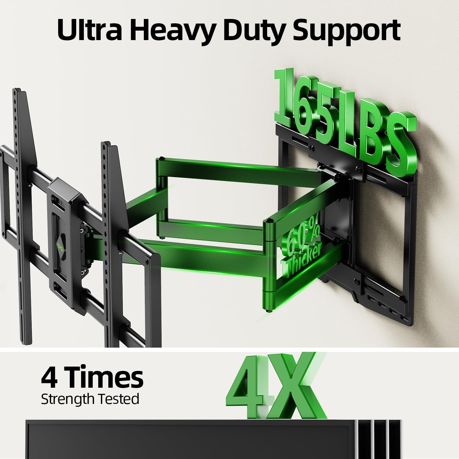 USX MOUNT 8" Full Motion TV Wall Mount - Heavy Duty Dual Arm Design for 32-120" TVs, Max VESA 800x600, Swivel & Tilt