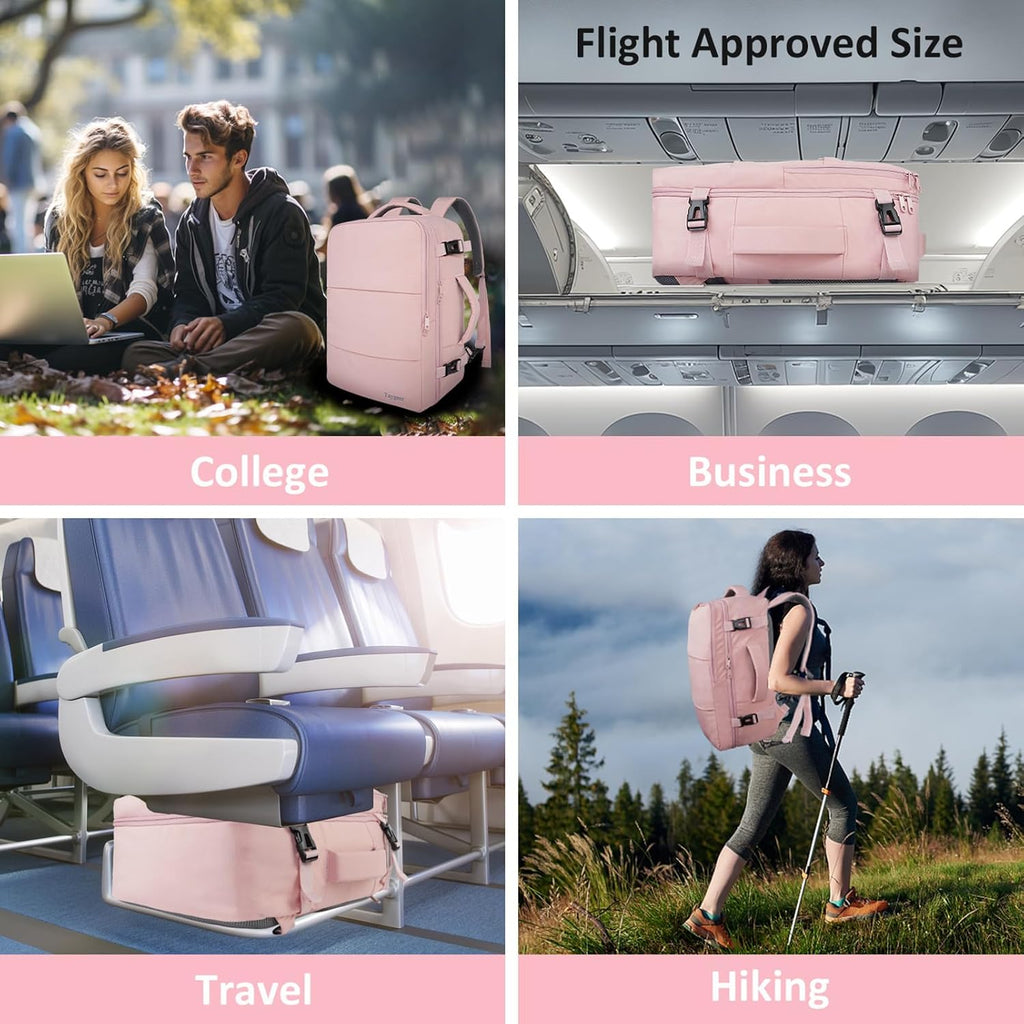 Taygeer Travel Backpack for Women - TSA-Approved 15.6" Laptop Bag with Water Bottle Pocket & Shoe Pouch | Pink