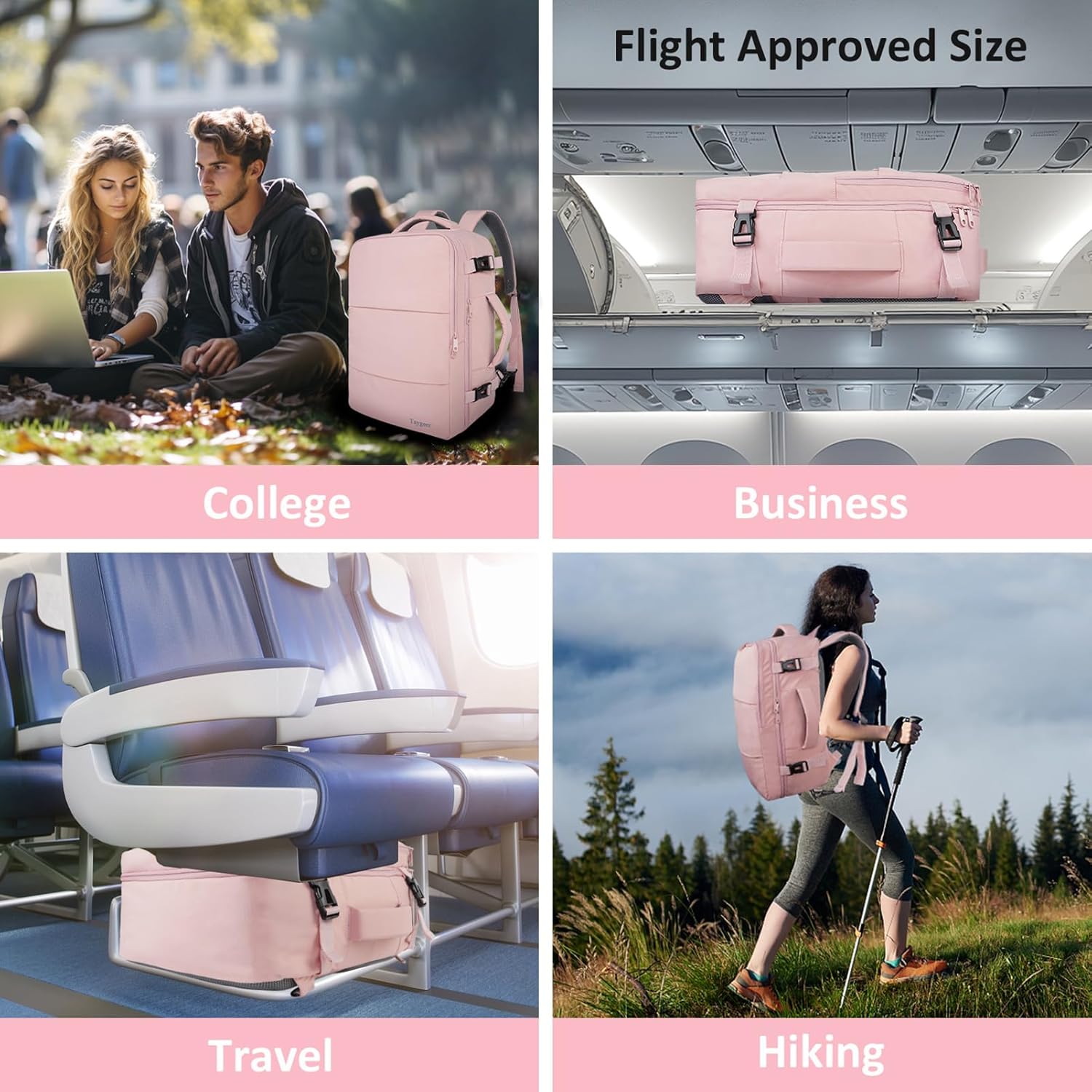 Taygeer Travel Backpack for Women - TSA-Approved 15.6" Laptop Bag with Water Bottle Pocket & Shoe Pouch | Pink