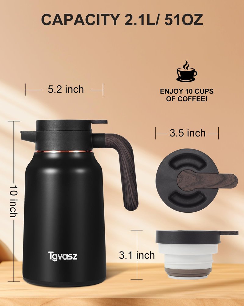 51 Oz Carafes for Hot Liquid, 2 PCS Stainless Steel Insulated Vacuum Thermal Coffee Carafes For Keeping Hot, 1.5 Liter Coffee Dispenser(Black/Black)