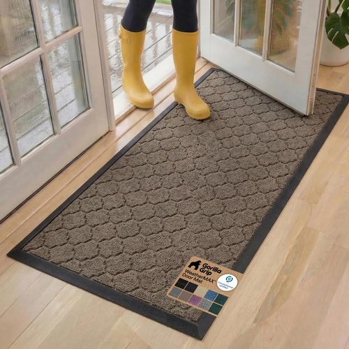 GORILLA GRIP Waterproof All-Season WeatherMAX Doormat - 60x24 Natural Rubber, Stain & Fade Resistant, Easy Clean, Latte Quatrefoil