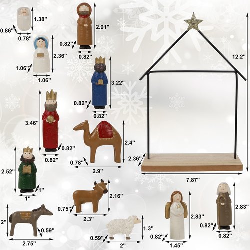 Juegoal Mini Nativity Set - 13 Resin Figurines for Christmas Decor | Holy Family Table Ornaments
