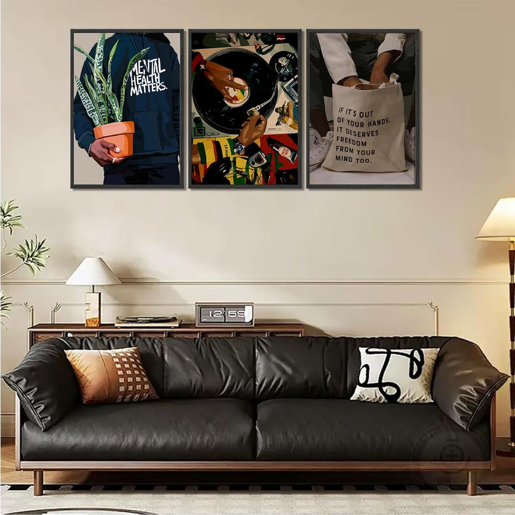 Skiennix Black Men Wall Art Set of 3 | Stylish African American DJ Poster Prints - 12x16in Decor