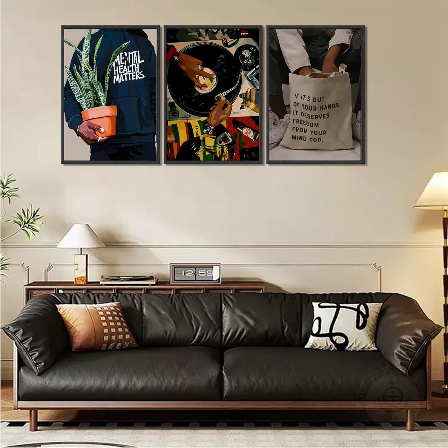 Skiennix Black Men Wall Art Set of 3 | Stylish African American DJ Poster Prints - 12x16in Decor