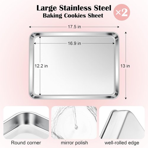 E-far Baking Pans Set - Stainless Steel Cookie Sheets for Oven | 3-Piece Bundle, 12.5/10.5/9.4 Inch