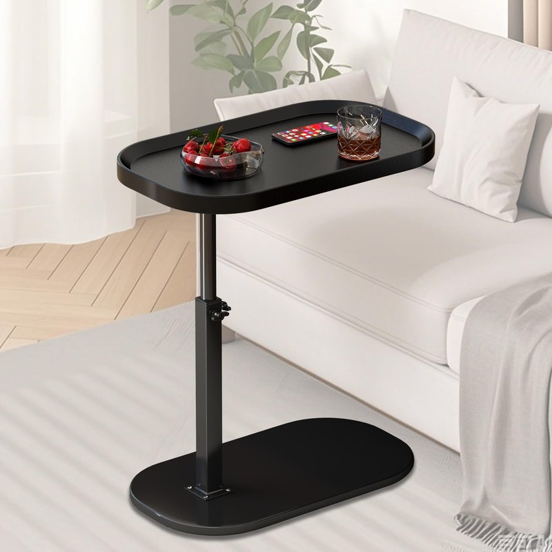YunMeoCool Adjustable Height C Shaped Side Table, Couch Tables That Slide Under, C Side Table Raised Edge, 360°Swivel C Shaped End Table, Small Coffee C Table, End Table for Sofa/Bed/Bathtub