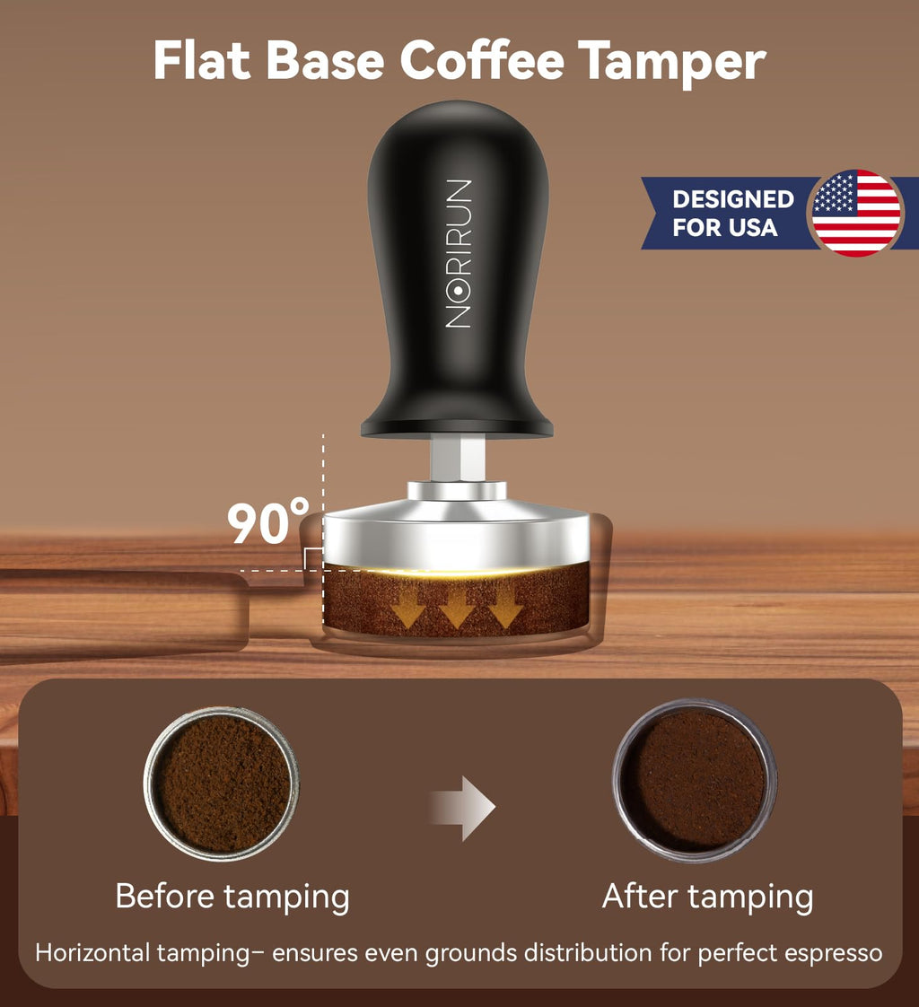 NORIRUN 58mm Espresso Tamper with Auto-Return Spring Coffee Accessory,Level Press Anti-Tilt Design,304 Stainless Steel Base,Easy Clean,Professional Ergonomic Handle