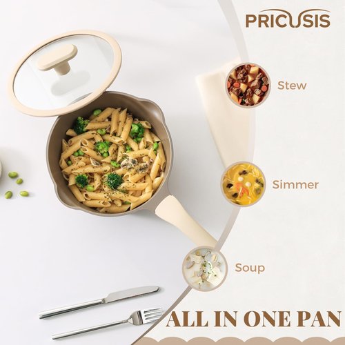 Nonstick Saucepan Set with Lids, 2QT and 2.7QT Ceramic Sauce Pan Set, Non Toxic Sauce Pots with Pour Spouts for Multipurpose Use, PTFE, PFOA & PFAS Free, Induction Compatible, Apricot