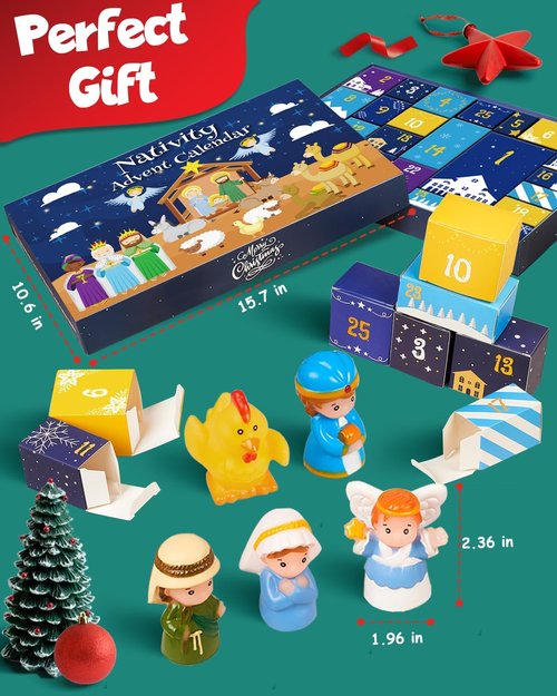 COOLTUNE Nativity Advent Calendar 2023 - Christmas Story Playset for Kids | 25-Piece Scene Set for Ages 1-6