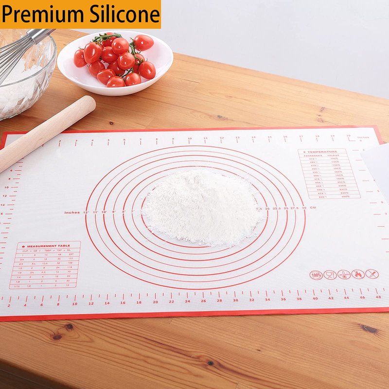 Silicone Baking Mat，Non Stick Rolling Dough with Measurements for Pie Pizza Cookies Fondant Making，Extra Thick Non Slip Silicone Pastry Mat (Red, L-16"×24")