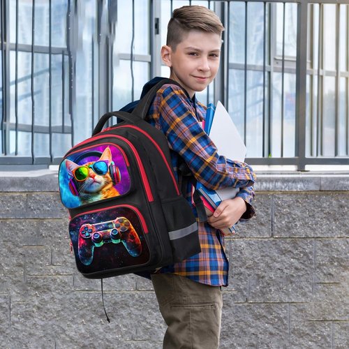 HiGaits Kids Backpack for School - 17 Inch 3D Reflective Cartoon Bookbag with Dual Zippers, Ergonomic Design for Boys & Girls Ages 6-18 | Durable 600D Polyester Children's Backpack