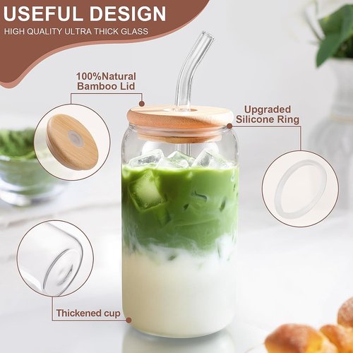 DWTS Danweitesi Iced Coffee Cups - 16 oz Glass Tumblers with Lids & Straws | Reusable Drinkware Set
